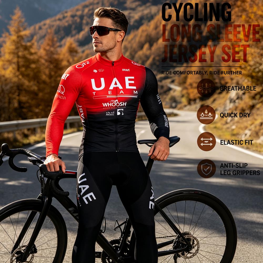 Cycling Commuter Trousers - ชุดเสื้อปั่นจักรยานแขนยาวสำหรับฤดูใบไม้ผลิและฤดูร้อน พร้อมกางเกงบิบ ชุดปั่นจักรยานสำหรับทีมมืออาชีพ เสื้อผ้าปั่นจักรยานสำหรับผู้ชาย