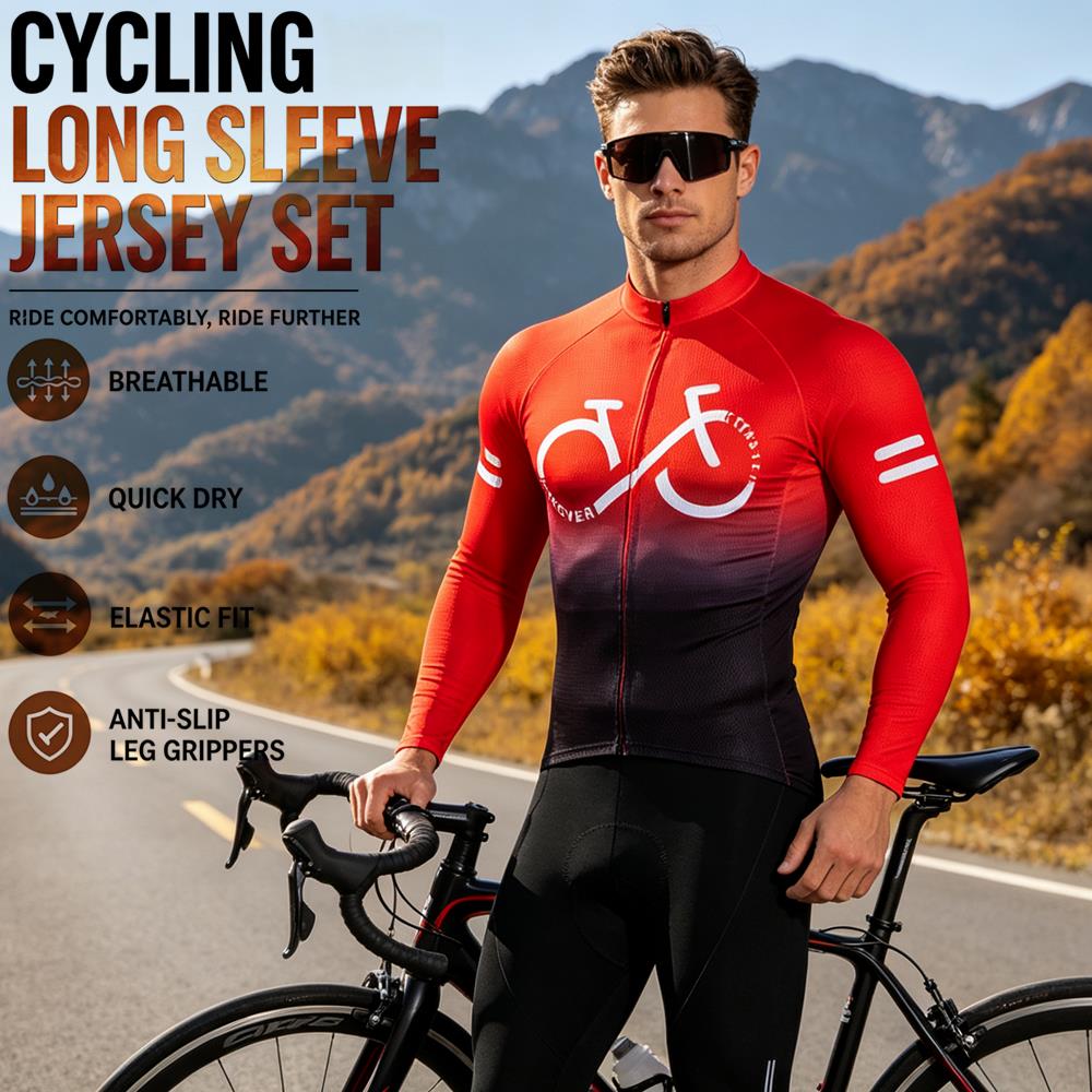 Cycling Commuter Trousers - ชุดปั่นจักรยานสำหรับฤดูใบไม้ผลิและฤดูใบไม้ร่วง ชุดปั่นจักรยานเสือภูเขาสำหรับผู้ชาย ชุดปั่นจักรยานแขนยาวพร้อมกางเกงบิบ ชุดปั่นจักรยาน Ropa Ciclismo