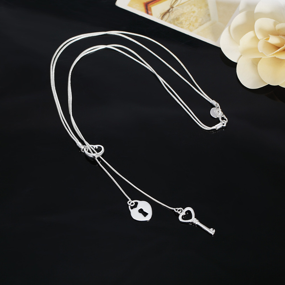 Chain Lock Combination - สร้อยคอกุญแจล็อคหัวใจสุดโรแมนติกทำจากเงินสเตอร์ลิง925คุณภาพดีสำหรับแฟชั่นสำหรับผู้หญิงงานปาร์ตี้งานแต่งงานสุดหรูของขวัญคริสต์มาส